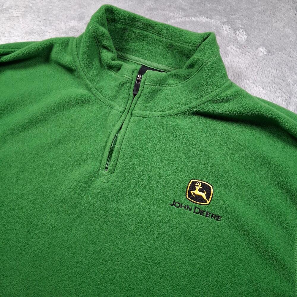 John Deere Sweatshirt Mens 2XL Green 1/4 Zip Fleece Pullover Tractor Farm
